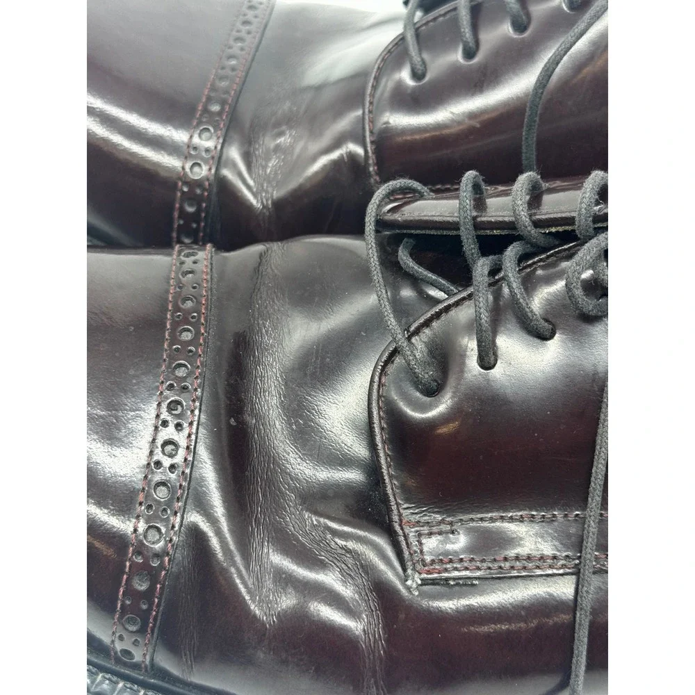 G.H. Bass Mens 13 Burgundy Leather Cap Toe Derby Shoes Made in Italy Brogue‎